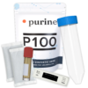 P100 kit — vial with blue lid, two air-activated heaters, temperature strip, adjustable support belt
